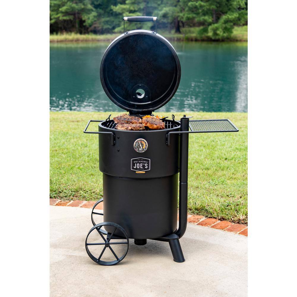 OKLAHOMA JOE-S 19202089 Bronco Charcoal Drum Smoker Grill in Black with 284 sq. in. Cooking Space