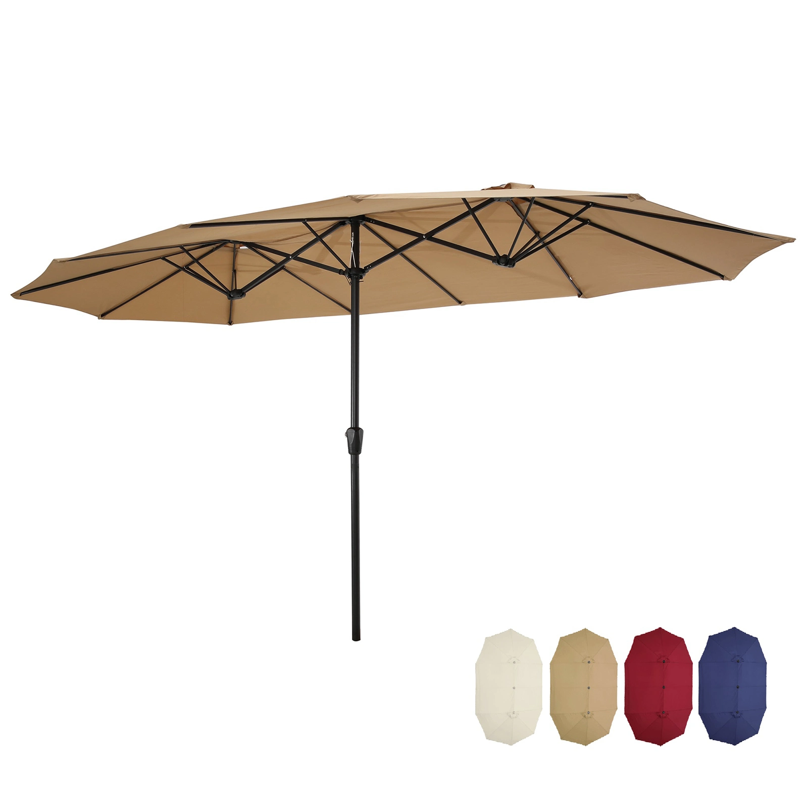 DISCOUNTTODAY 15x9ft Large Double-Sided Rectangular Outdoor Steel Twin Patio Market Umbrella w/Crank Taupe