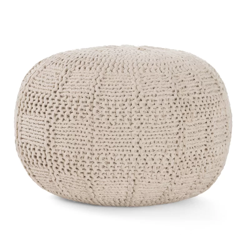 Christopher Knight GDFStudio Valentine Hand Knit Fabric Pouf (Ivory)