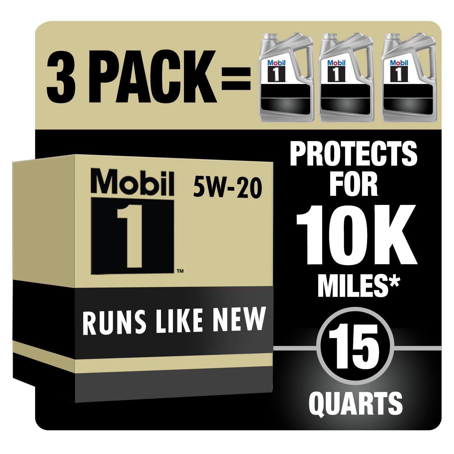 Mobil 1 Advanced Full Synthetic Motor Oil 5W-20. 5 qt  (3 Pack)