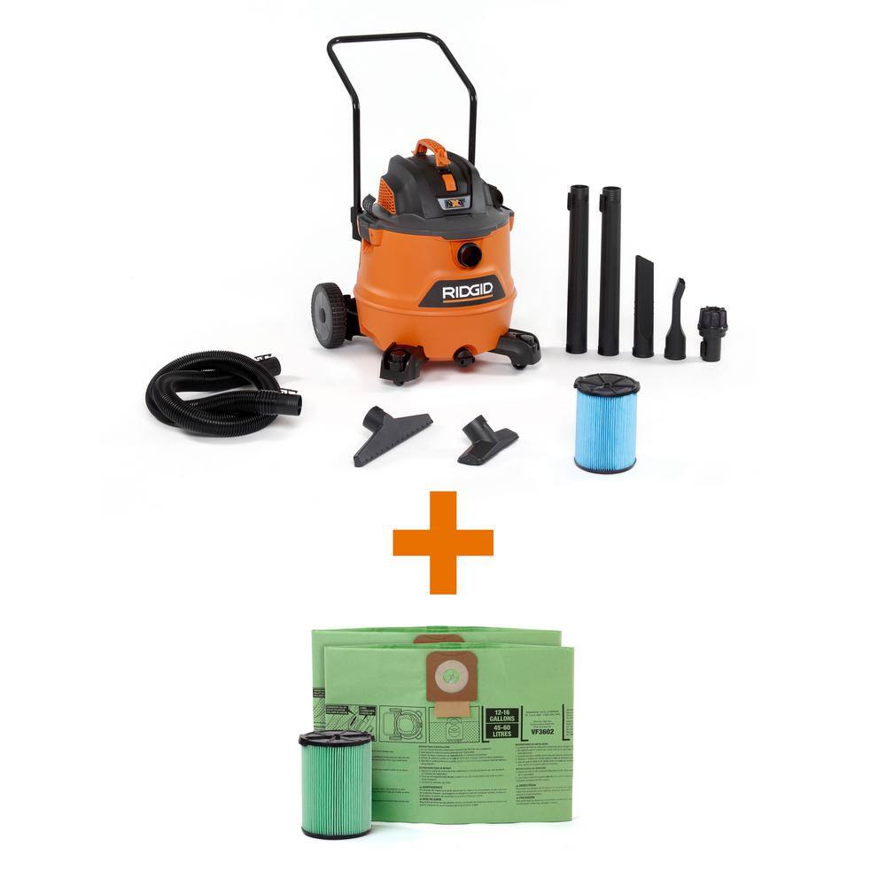 RIDGID HD1800A 16 Gallon 6.5 Peak HP NXT Wet/Dry Shop Vacuum. Fine Dust Filter. Locking Hose. Accessories. OSHA and HEPA Filtration Kit