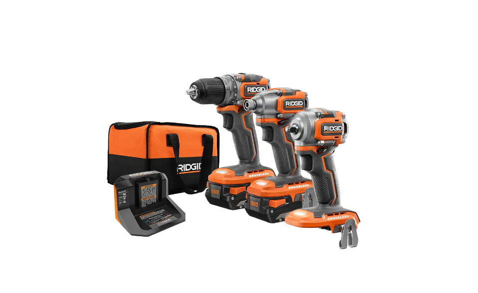 RIDGID R9224SBN 18V Lithium-Ion Brushless Cordless SubCompact Combo Kit (3-Tool) with (2) 2.0 Ah Lithium Battery. Charger and Bag