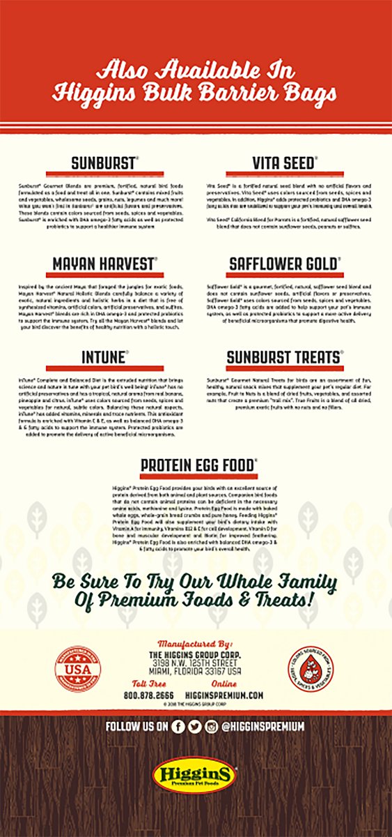 Higgins Safflower Gold Food For Parrots. 25-Pound