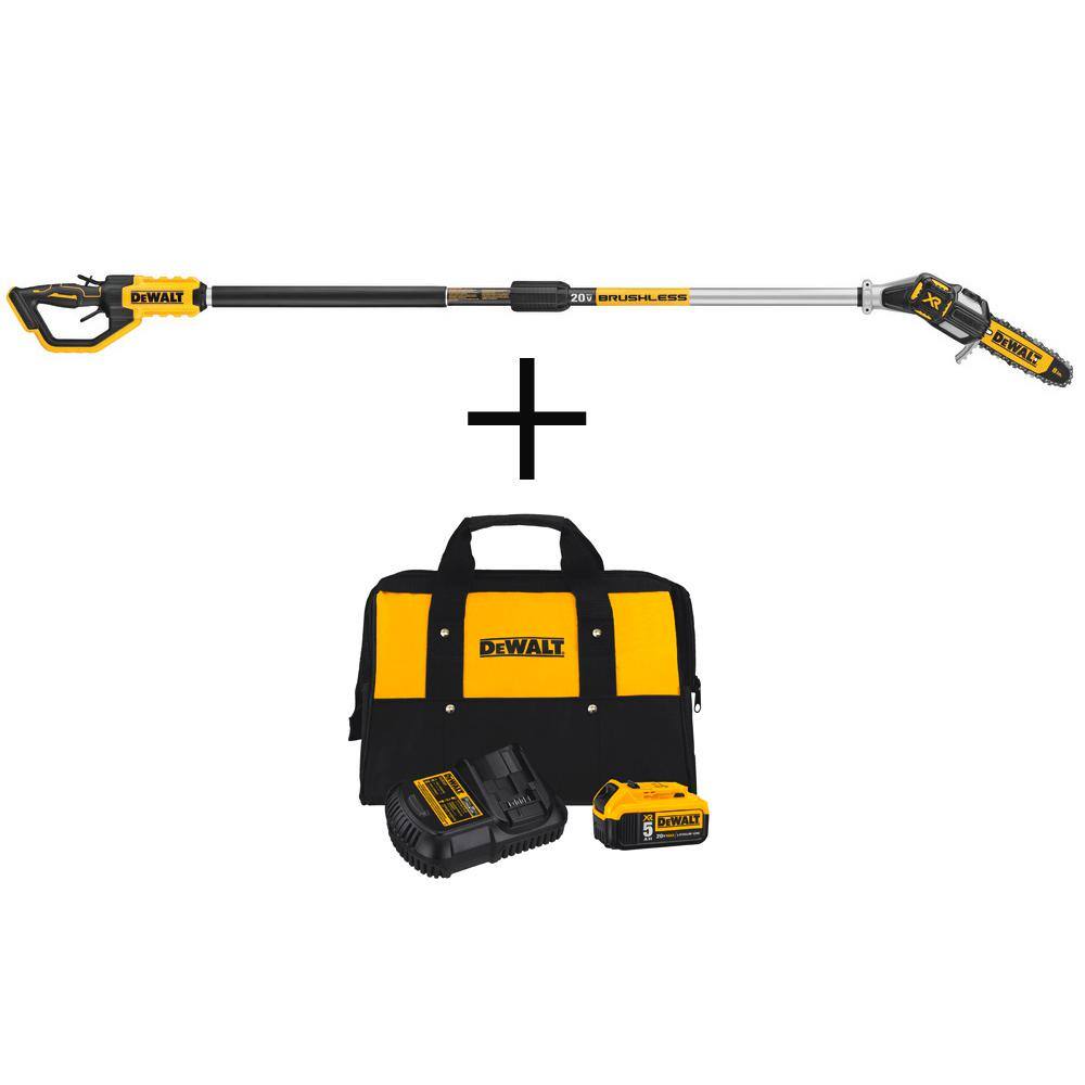 DEWALT DCPS620BW205CK 20V MAX 8in. Cordless Battery Powered Pole Saw Kit with (1) 5Ah Battery. Charger & Bag