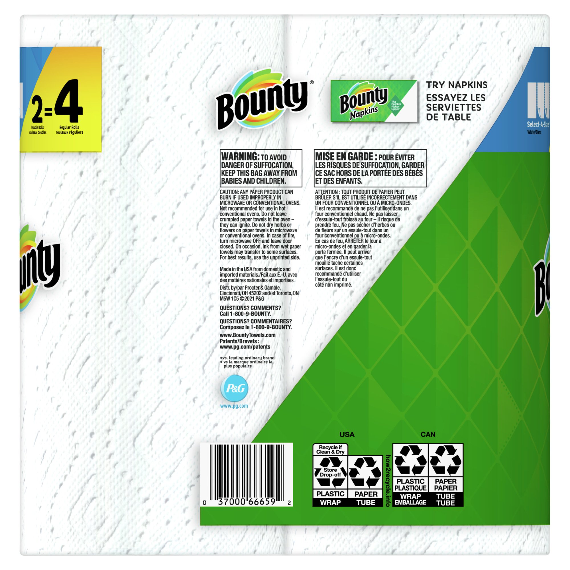 Bounty Select-A-Size 2-Ply Paper Towels. 11″ x 5-15/16″. White. 98 Sheets Per Roll. 2 Rolls Per Pack. Carton Of 12 Packs