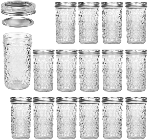 Mason Jars 12 OZ. VERONES Canning Jars Jelly Jars With Regular Lids.15 PACK
