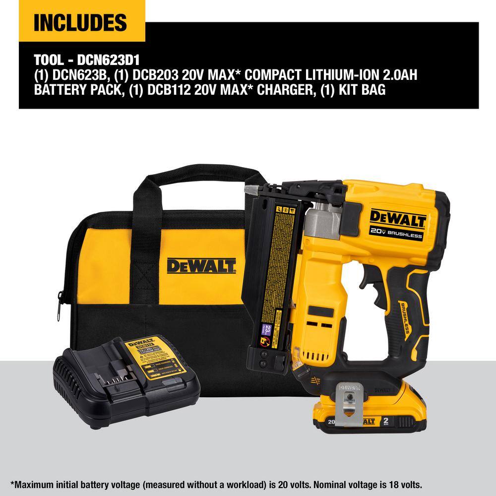 DEWALT DCN623D1 ATOMIC 20V MAX Lithium Ion Cordless 23 Gauge Pin Nailer Kit with 2.0Ah Battery and Charger