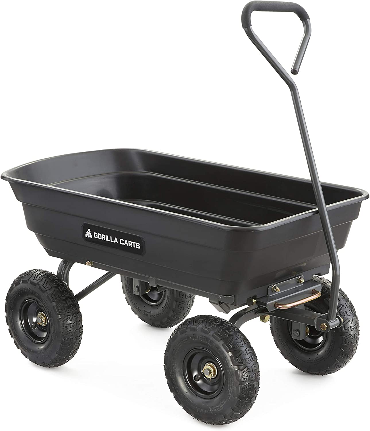 Gorilla Carts GOR4PS Poly Garden Dump Cart with Steel Frame and 10-in. Pneumatic Tires. 600-Pound Capacity. Black