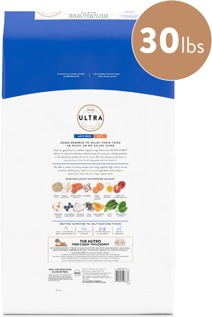 NUTRO ULTRA Large Breed Puppy High Protein Natural Dry Dog Food with a Trio of Proteins from Chicken  Lamb and Salmon 30 lb. Bag