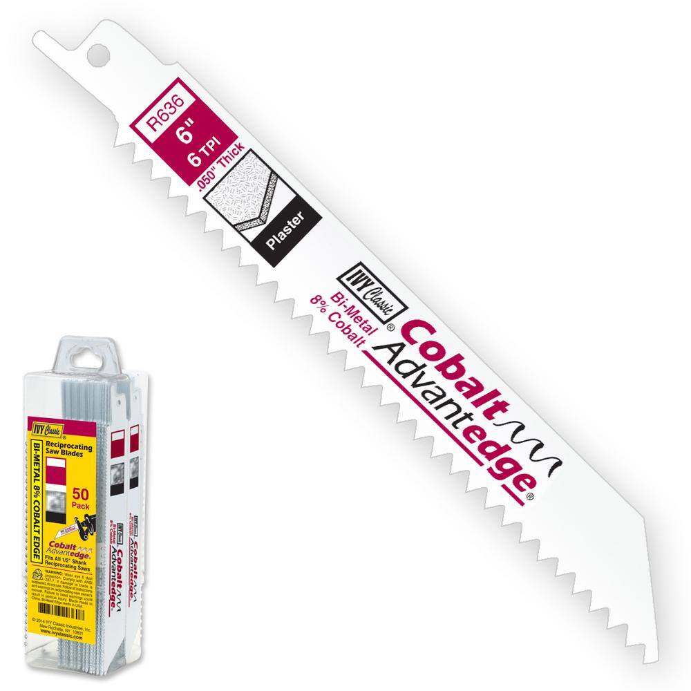 Ivy Classic 28366 6 in. 6 TPI Bi-Metal Reciprocating Saw Blade Cuts Plaster (50-Pack)