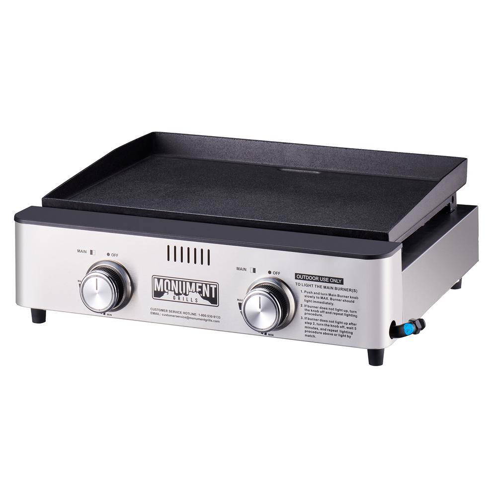 Monument Grills 56000 2-Burner Portable Table Top Propane Gas Griddle in Stainless Steel