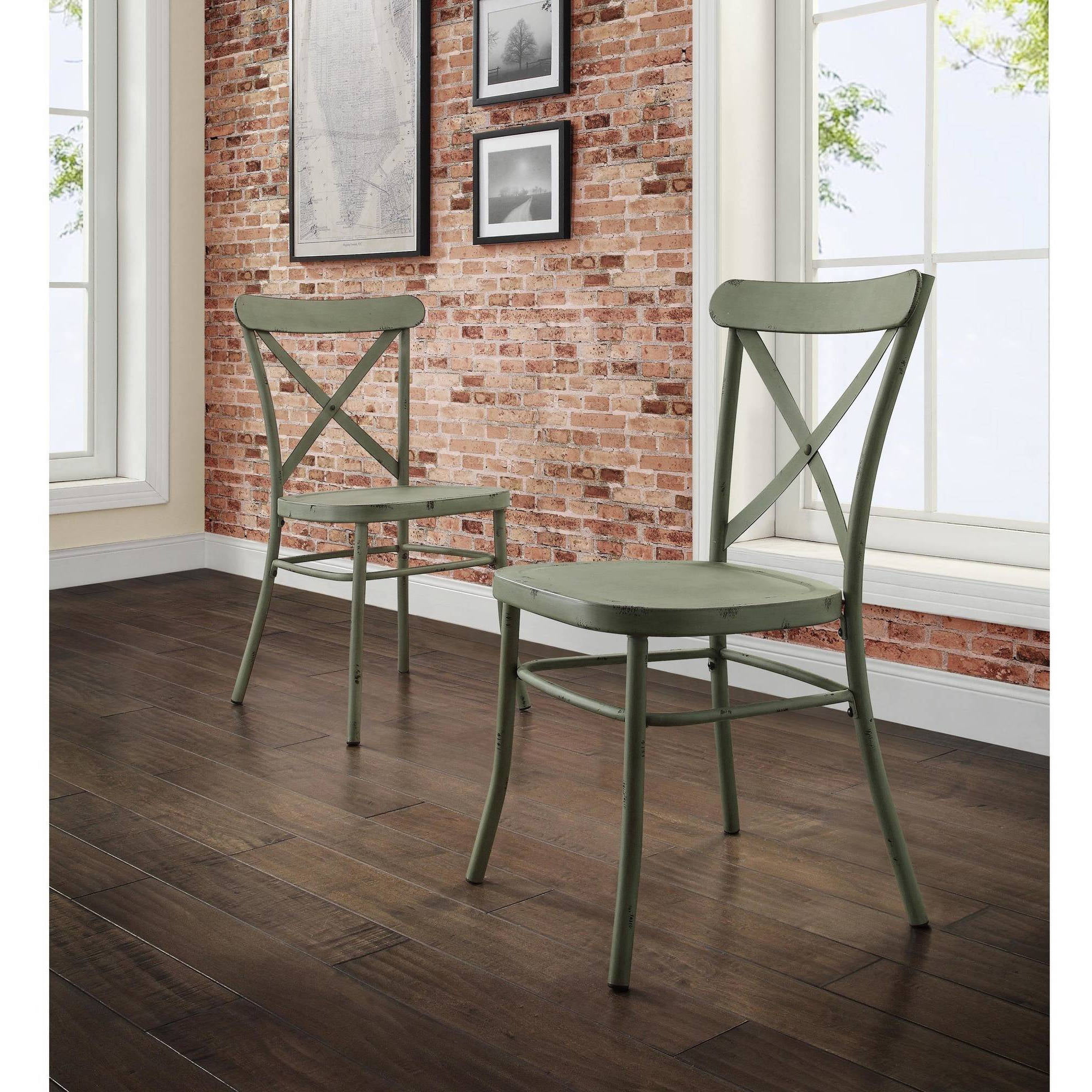 Better Homes and Gardens Collin Distressed Dining Chair. Set of 2. Green