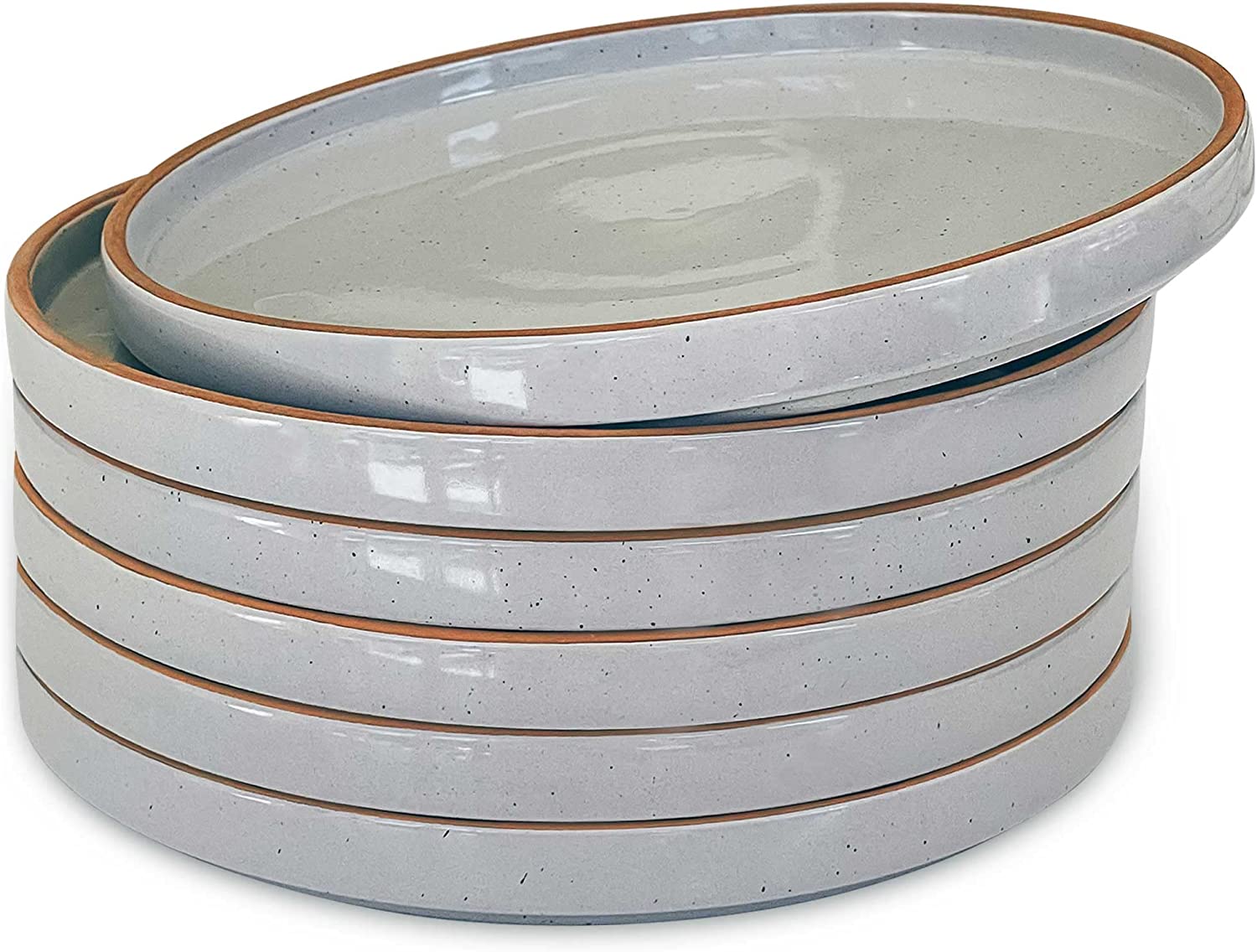 Mora Ceramic Flat Plates Set of 6 - 8 in - The Dessert. Salad. Appetizer. Small Lunch - Microwave. Oven. and Dishwasher Safe. - Earl Grey