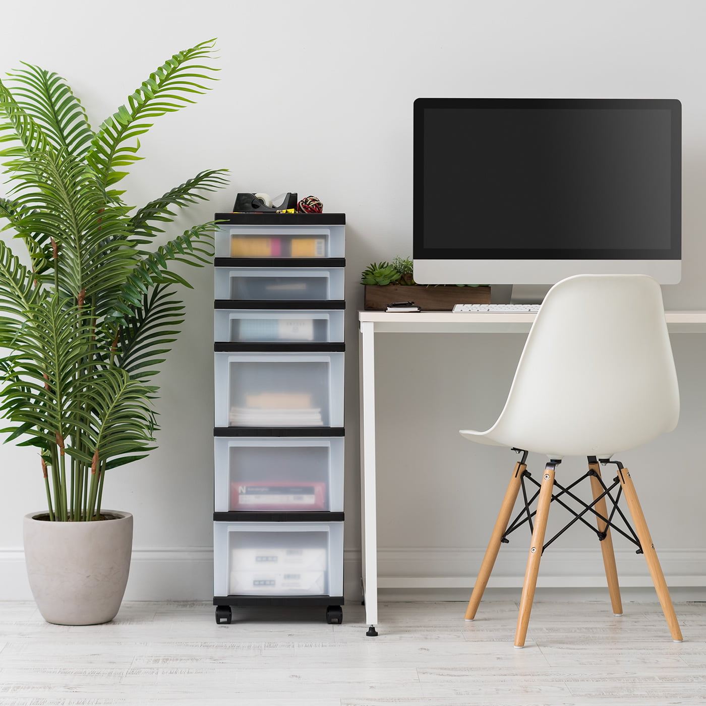 IRIS Black 6-Drawer Storage Cart With Organizer Top & Wheels. Adult. Black/Pearl