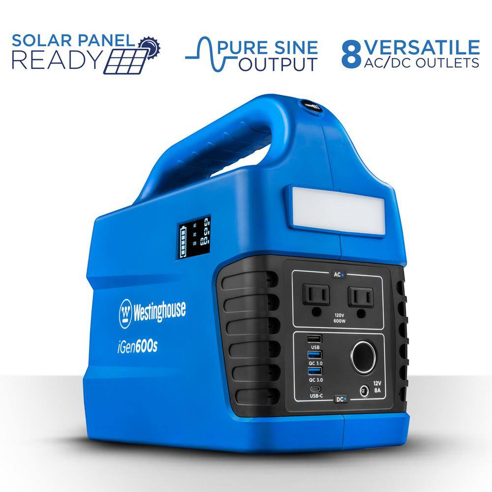 Westinghouse iGen600s iGen600s 600/1200-Watt Pure Sine Wave Lithium-Ion Portable Power Station with Power Inverter. LED Display and Flashlight