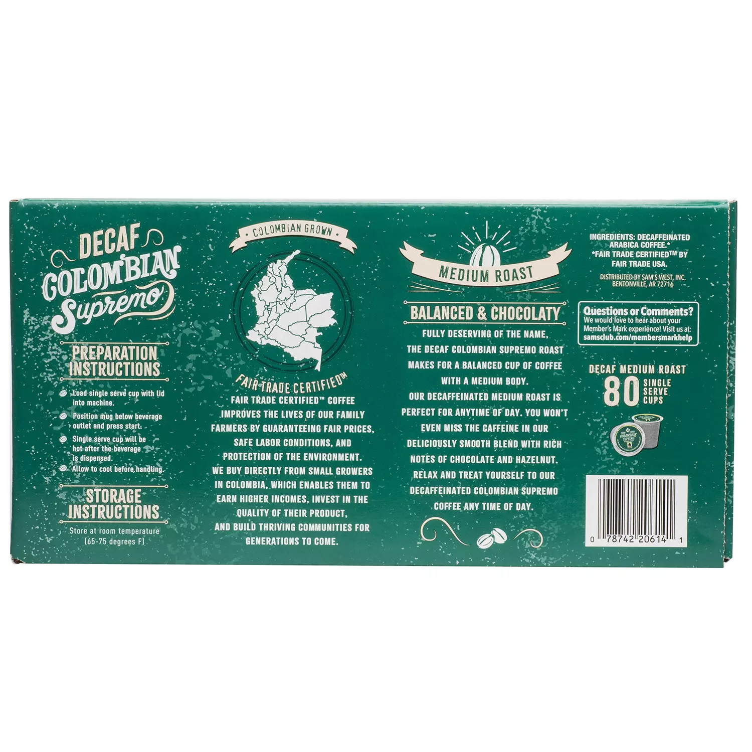 Member-s Mark Decaffeinated Colombian Coffee. Single-Serve Cups (80 ct.)