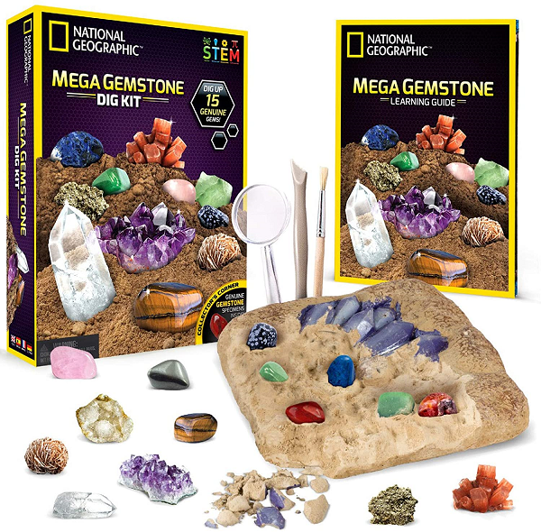 NATIONAL GEOGRAPHIC Mega Gemstone Dig Kit–Dig Up 15 Real Gems. Science Toy