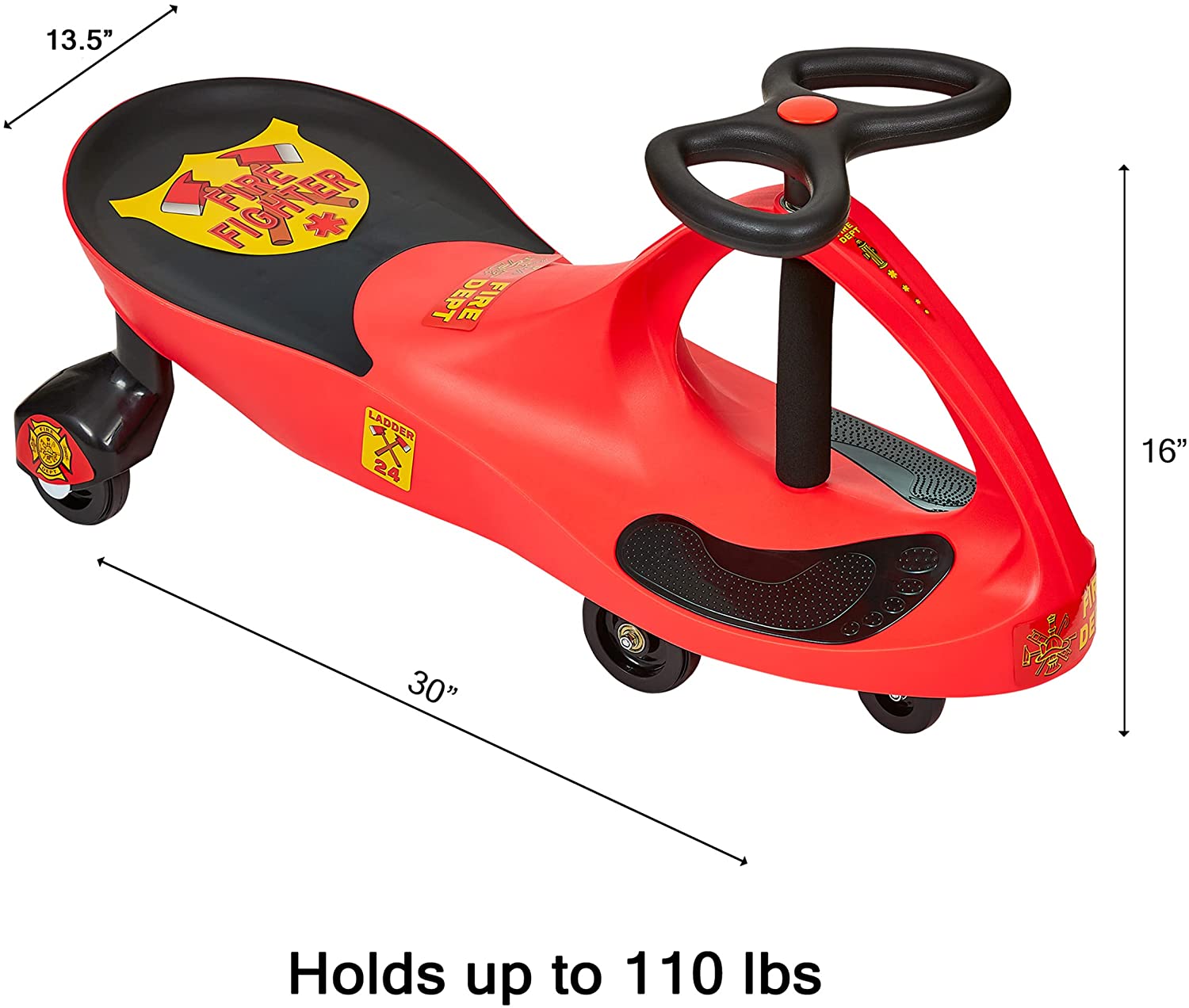 Firetruck Wiggle Car Ride On Toy – No Batteries. Gears or Pedals – Twist. Swivel. Go – Outdoor Ride Ons for Kids 3 Years and Up by Lil' Rider (Red)