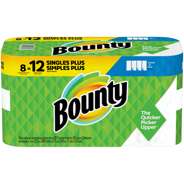 Bounty Kitchen Roll Paper Towels. 2-Ply. White. 5.9 x 11. 74 Sheets/Single Plus Roll. 8 Rolls/Carton | Bundle of 5 Cartons
