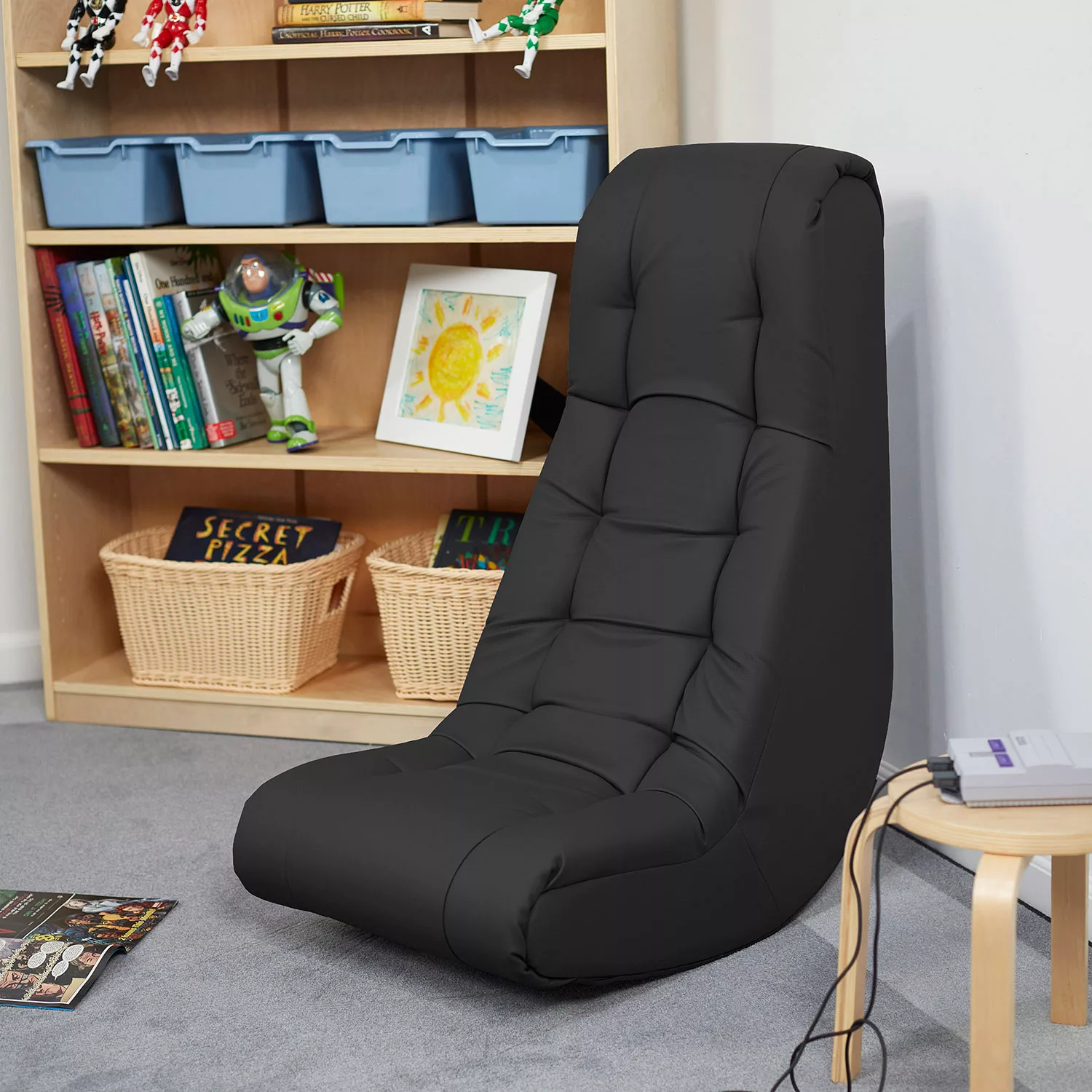 Factory Direct Partners – Soft Floor Rocker – Cushioned Ground Chair for Kids Teens and Adults – Great for Reading. Gaming. Meditating. TV – Black
