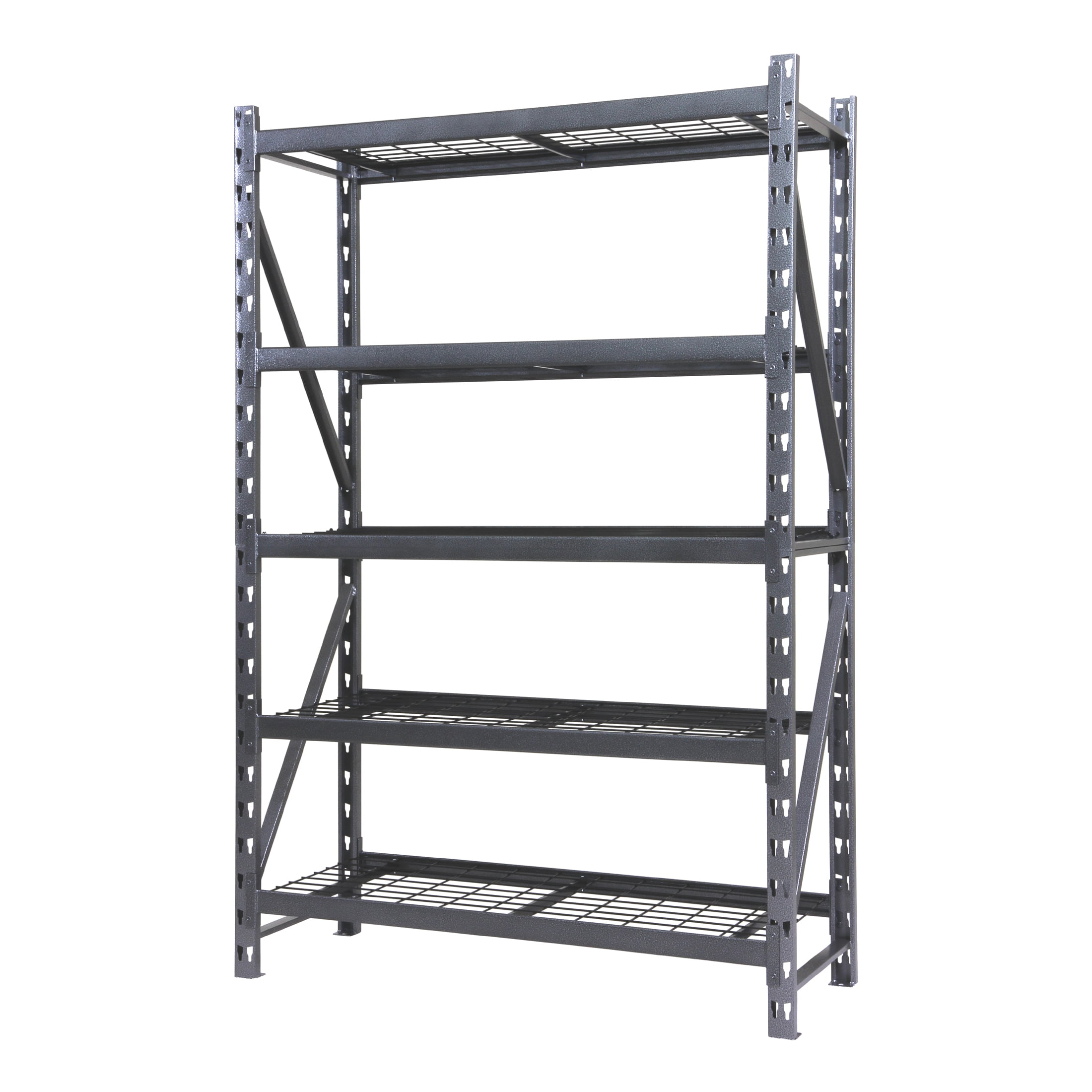 Stronghold Garage Gear Heavy Duty 18″Deep 5-Shelf Metal Rack Wire Decking in Textured Gray. 800lbs per shelf