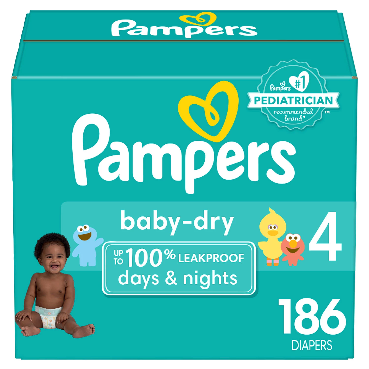 Diapers Size 4. 186 Count - Pampers Baby Dry Disposable Baby Diapers. Packaging & Prints May Vary