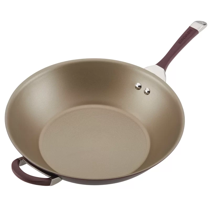 Circulon 87536 Symmetry Hard-Anodized Nonstick 14-Inch Stir Fry with Helper Handle. Merlot