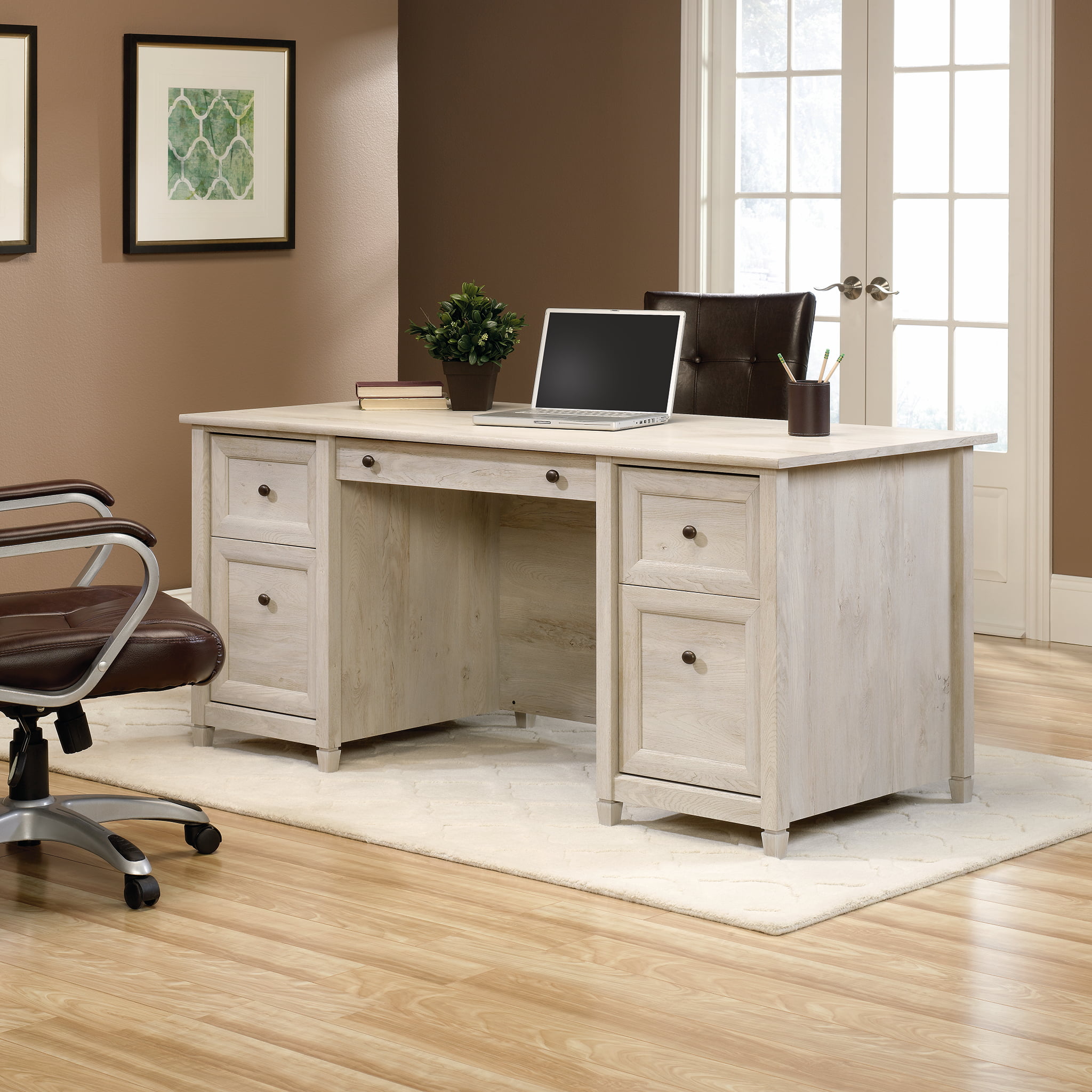 Sauder Edge Water Executive Desk. Chalked Chestnut Finish