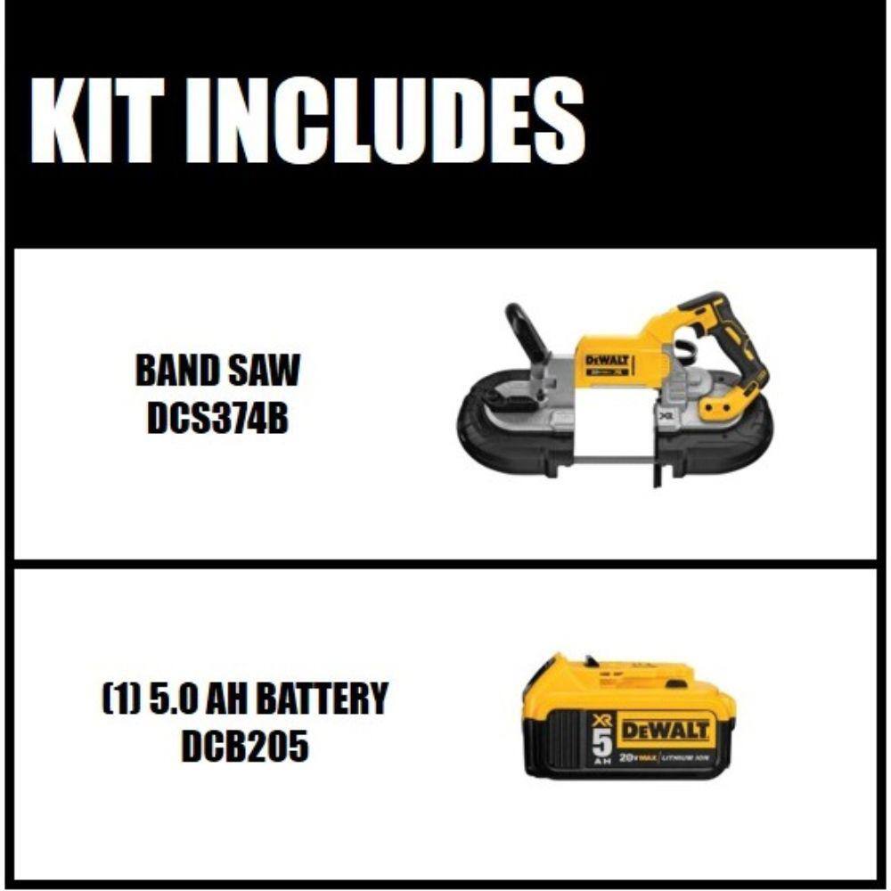 DEWALT DCS374Bw5b 20V MAX XR Cordless Brushless Deep Cut Band Saw and (1) 20V 5.0Ah Battery