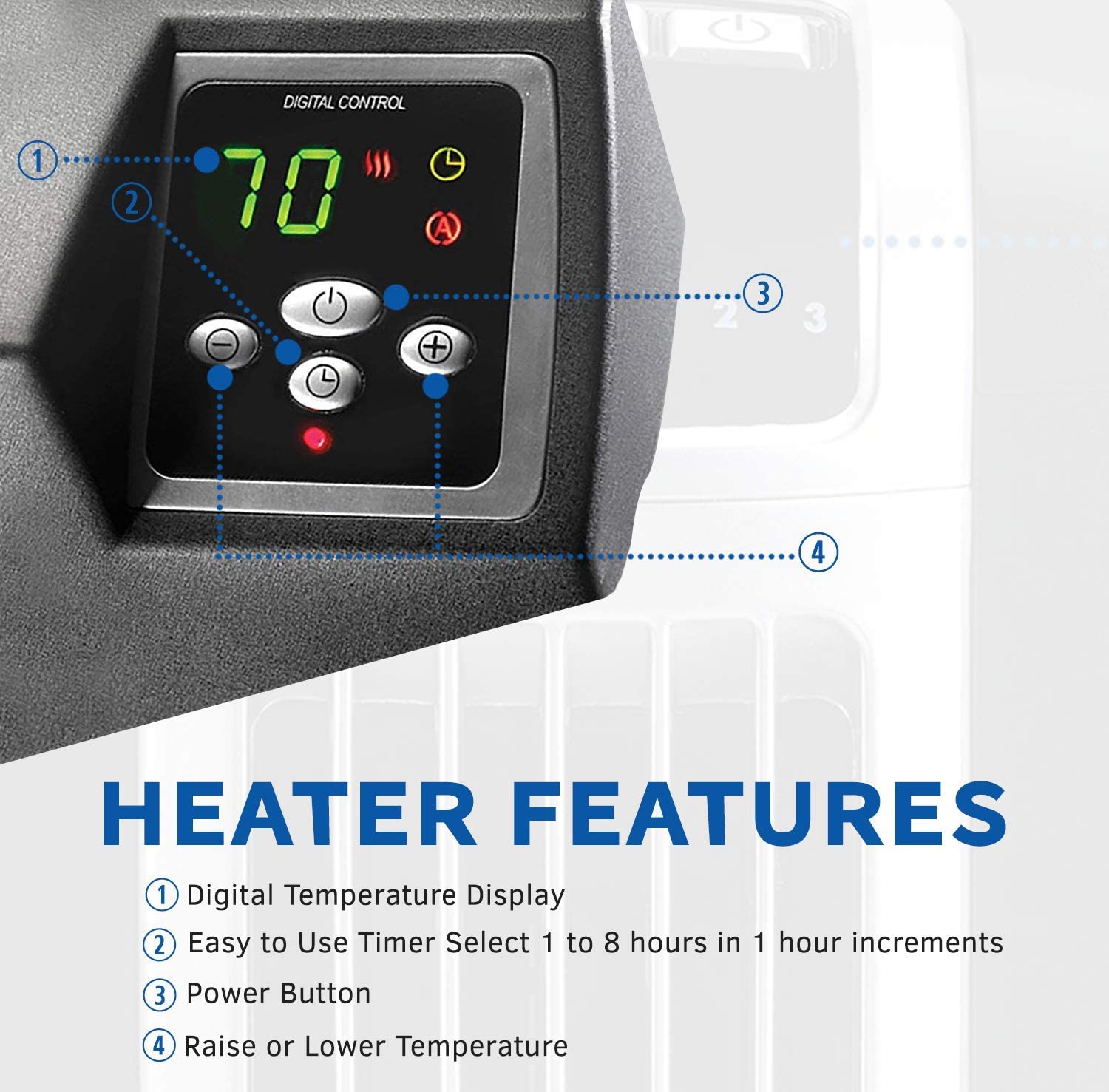 Lasko 5624 Low Profile 1500-Watt Electric Silent Room Space Heater with Digital Display and Tip-Over Safety Switch. Black