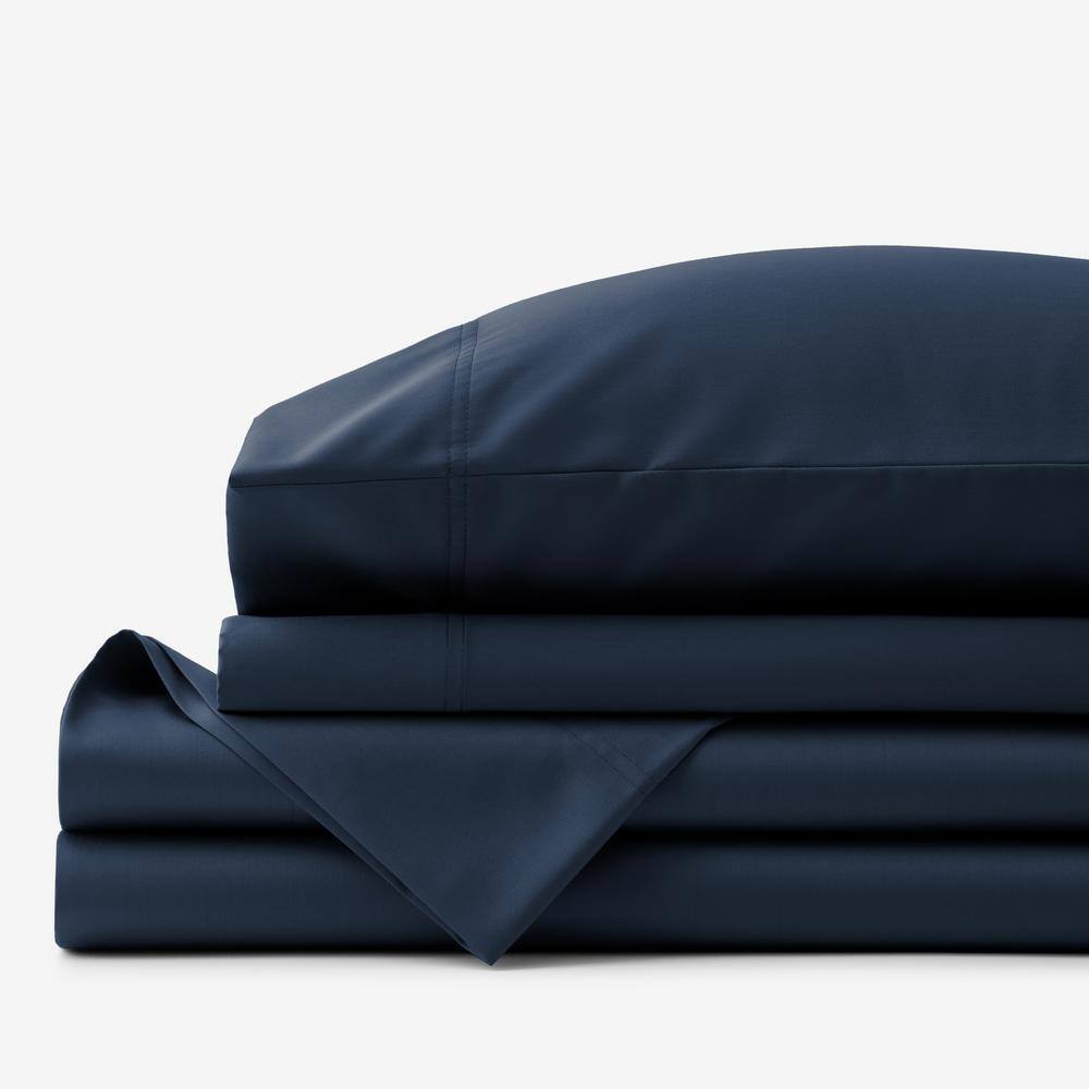 The Company Store  Legends Hotel Supima Cotton Wrinkle-Free 4-Piece Midnight Blue Sateen Queen Sheet Set - Midnight Blue