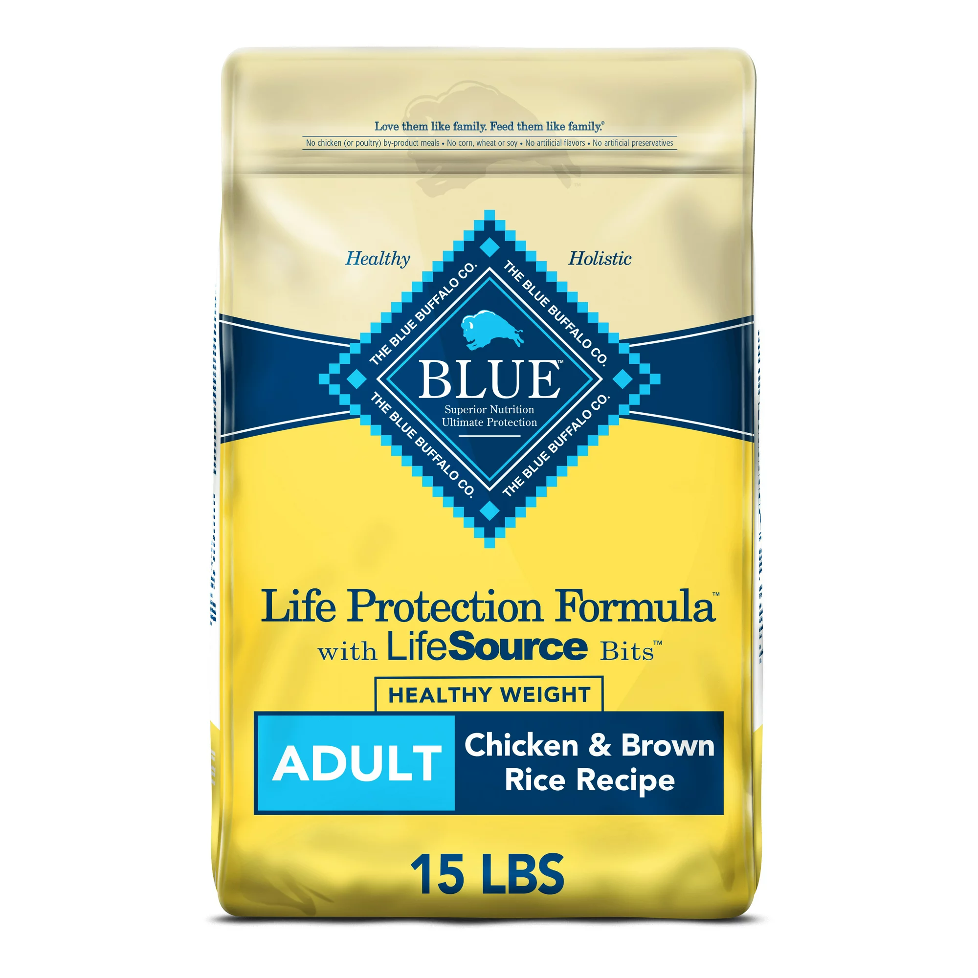Blue Buffalo Life Protection Formula Healthy Weight Chicken and Brown Rice Dry Dog Food for Adult Dogs Whole Grain 15 lb. Bag