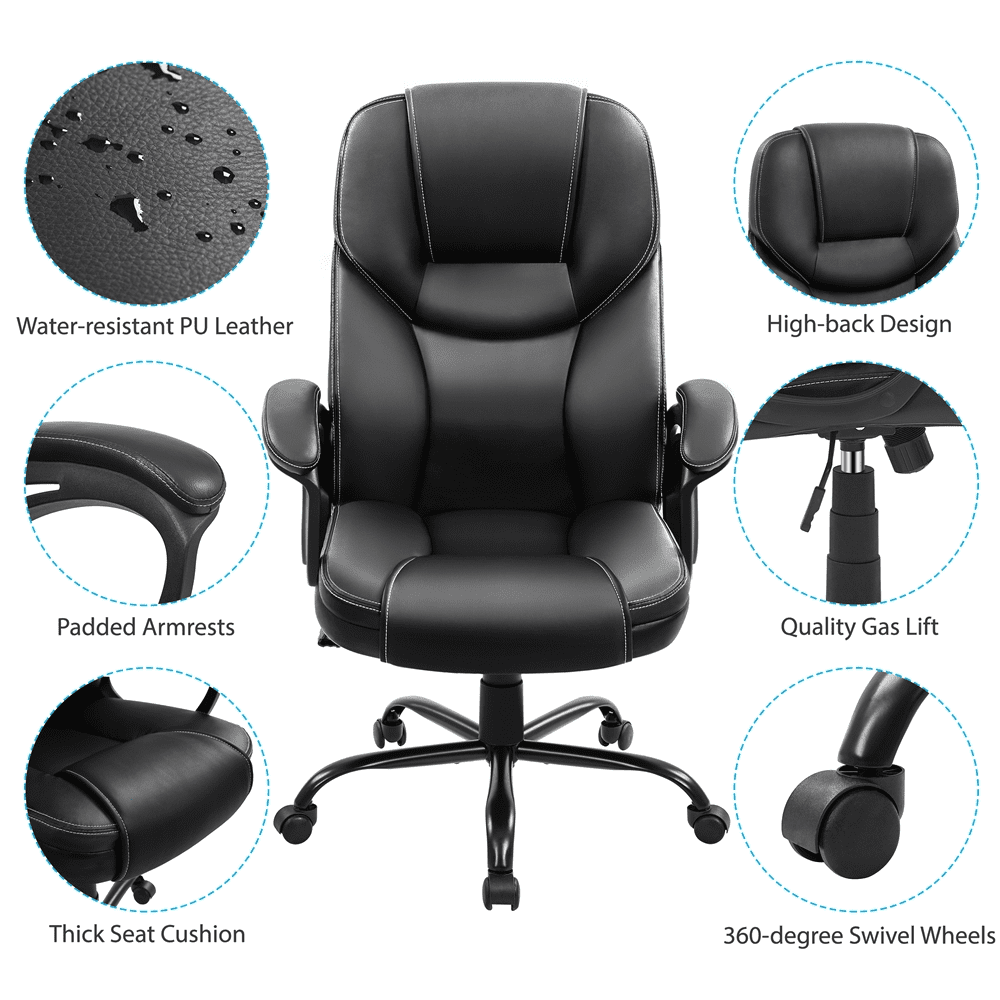Smile Mart Faux Leather Swivel Office Chair with Ergonomic High Back for Home Office. Black