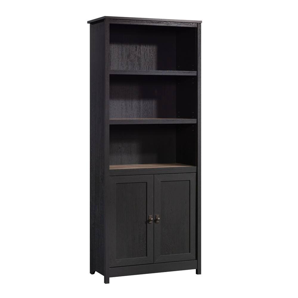 SAUDER Cottage Road 71.496 in. Raven Oak 5-Shelf Standard Bookcase with Doors