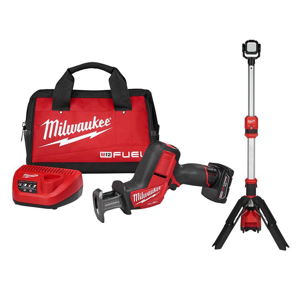 Milwaukee  M12 FUEL 12V Lithium-Ion Brushless Cordless HACKZALL Reciprocating Saw Kit W/M12 Rocket Stand Light