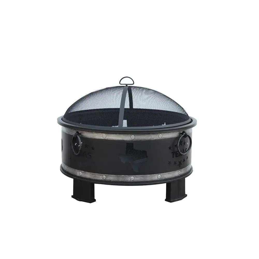 Hampton Bay FT-2380 Montrose Diameter 30 in x H23.8in. Round Steel Wood Burning Fire Pit with Texas Decoration