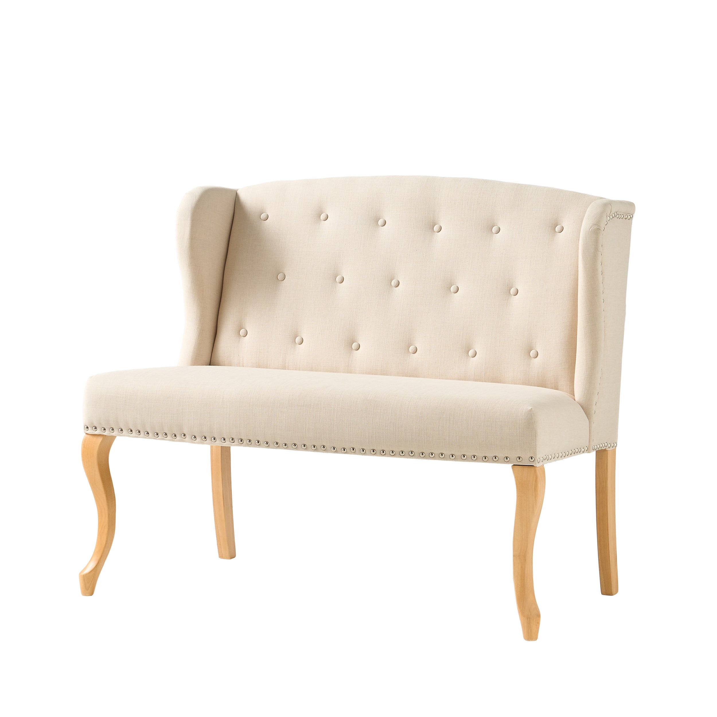 Noble House Austin Wingback Tufted Fabric Loveseat. Natural Plain