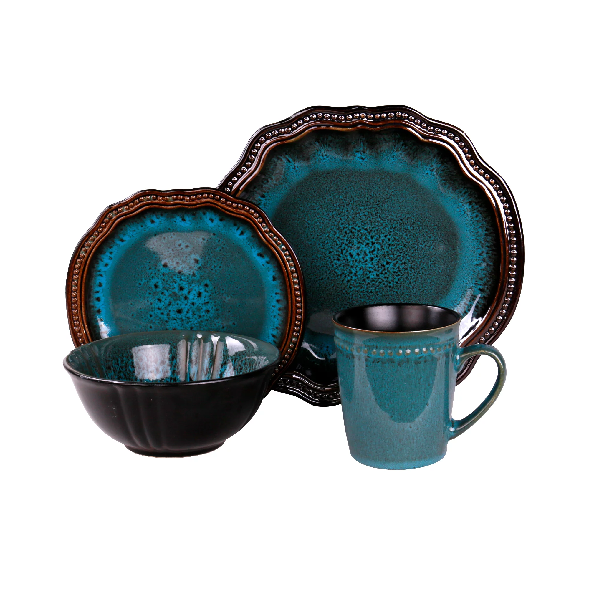 Elama Mystic Waves 16 Piece Dinnerware Set in Turquoise