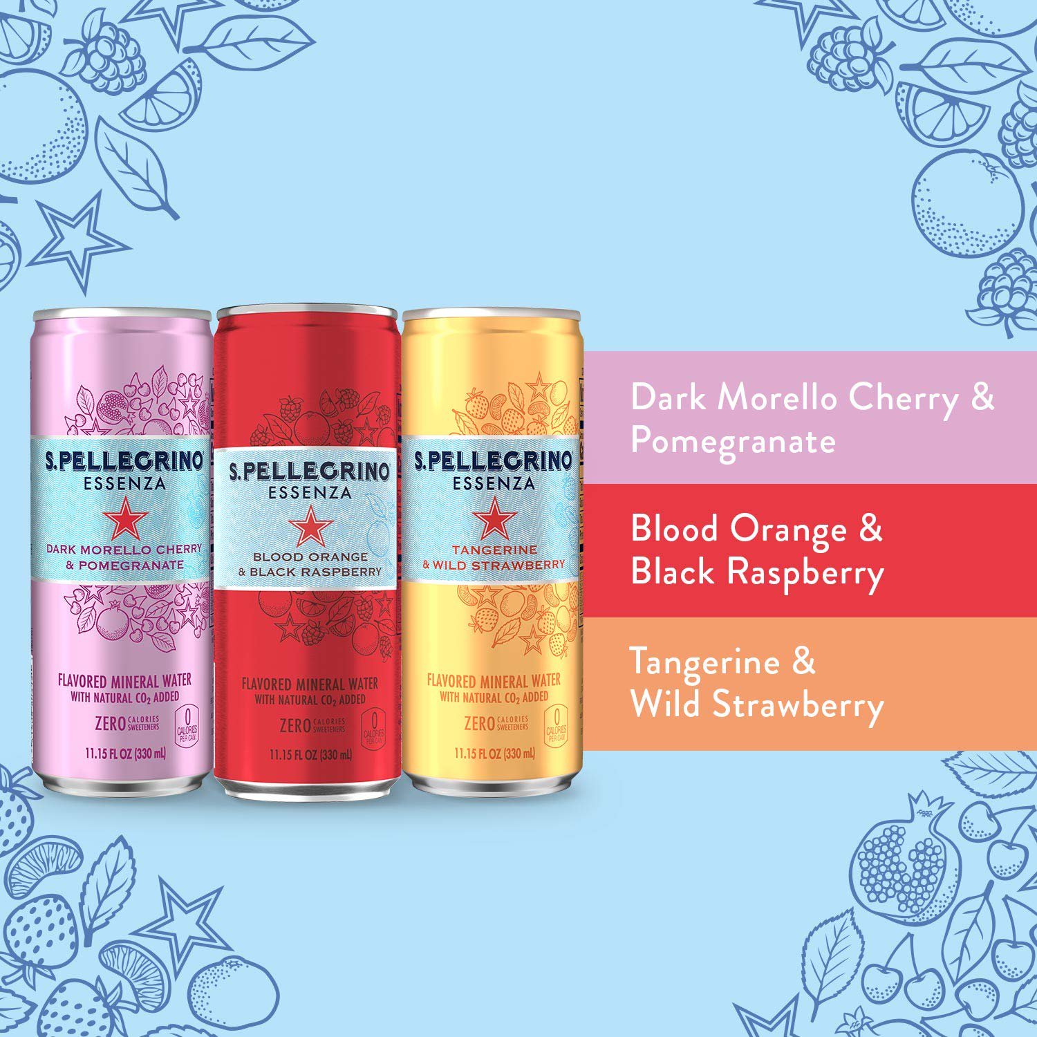 S.Pellegrino Essenza Flavored Mineral Water Variety Pack Cans 11.15 Fl Oz Pack of 24