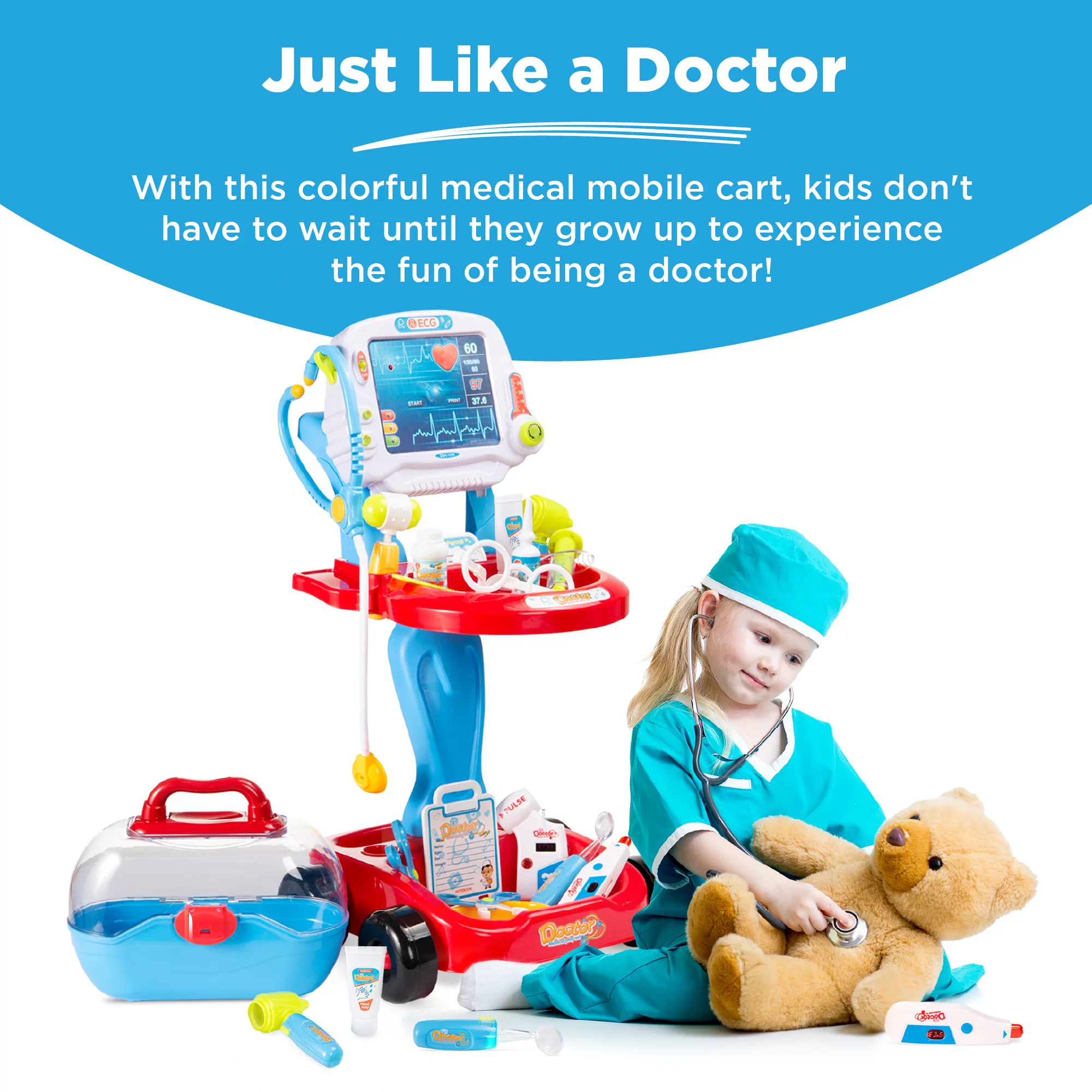 Best Choice Products Play Doctor Kit for Kids. Pretend Medical Station Set with Carrying Case. Mobile Cart