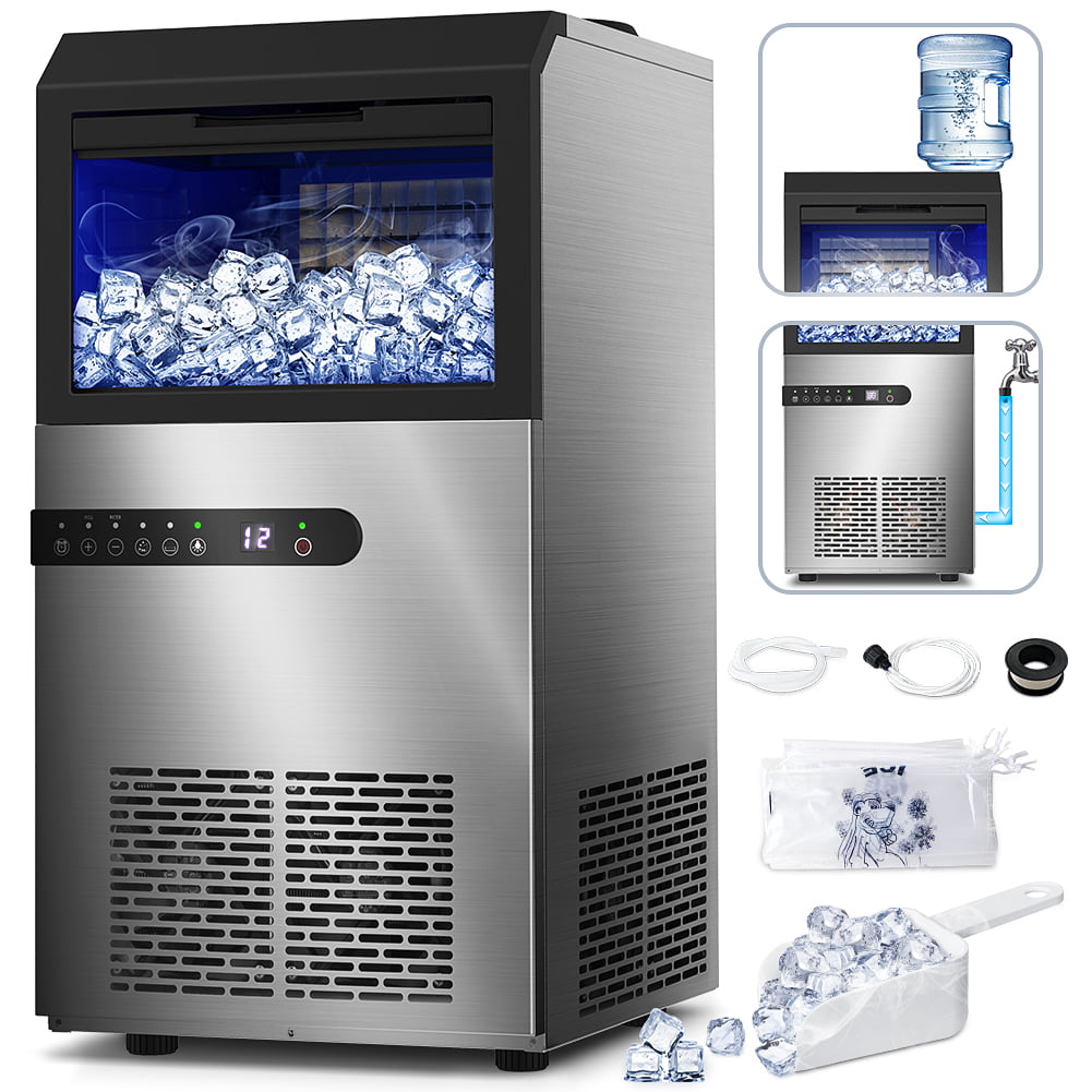 LifePlus Commercial Ice Machine Maker 100LBS High Capacity Ice Cube Auto Clean Under Counter Stainless Steel for Home Bar Shop DBJ-45A