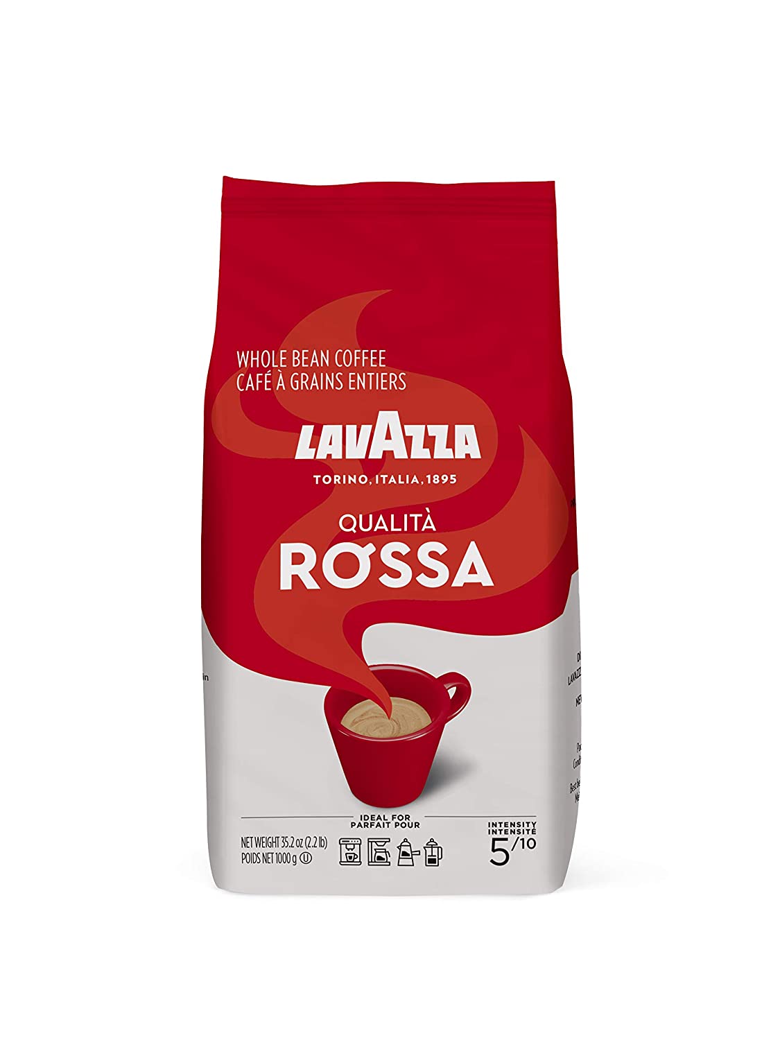 Lavazza Qualita Rossa. Italian Coffee Beans Expresso. 2.2lb .Authentic Italian. Blended and roasted in Italy. gluten_free. Chocolaty flavor. Full body. intense aromas