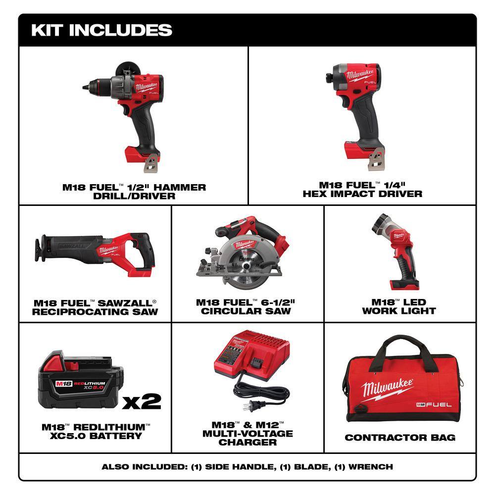 Milwaukee 3697-25 M18 FUEL 18V 5 Tool Cordless Brushless Li-Ion Combo Kit