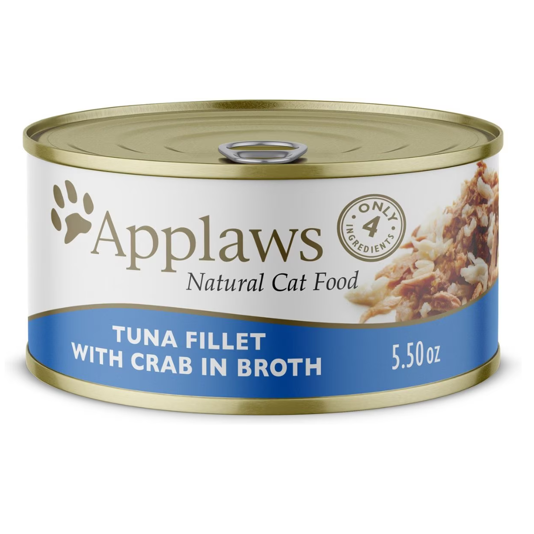 Applaws Natural Tuna Fillet with Crab in Broth Wet Cat Food. 5.5 oz.. Case of 24