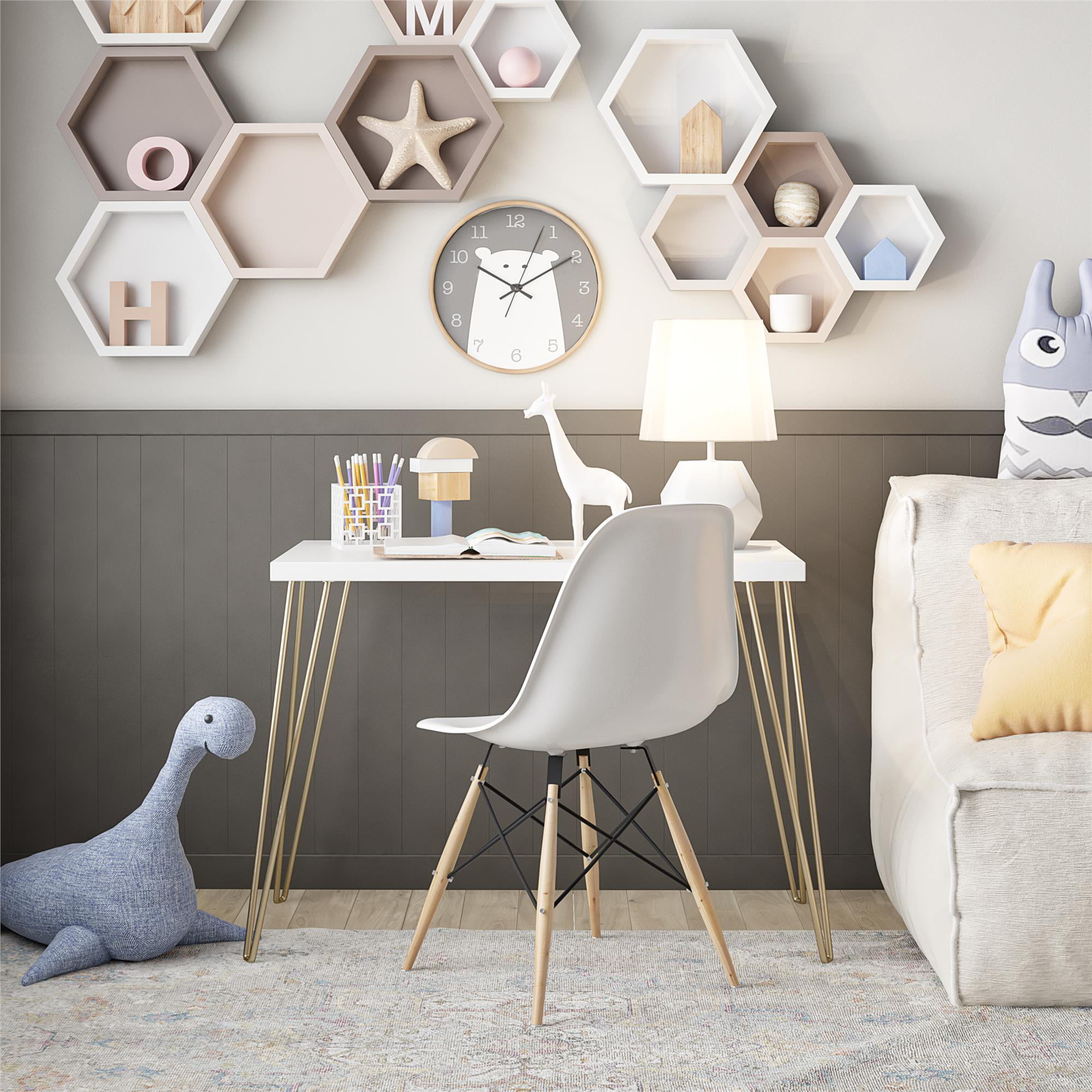 Ameriwood Home Tamarack Retro Computer Desk. White/Gold Legs