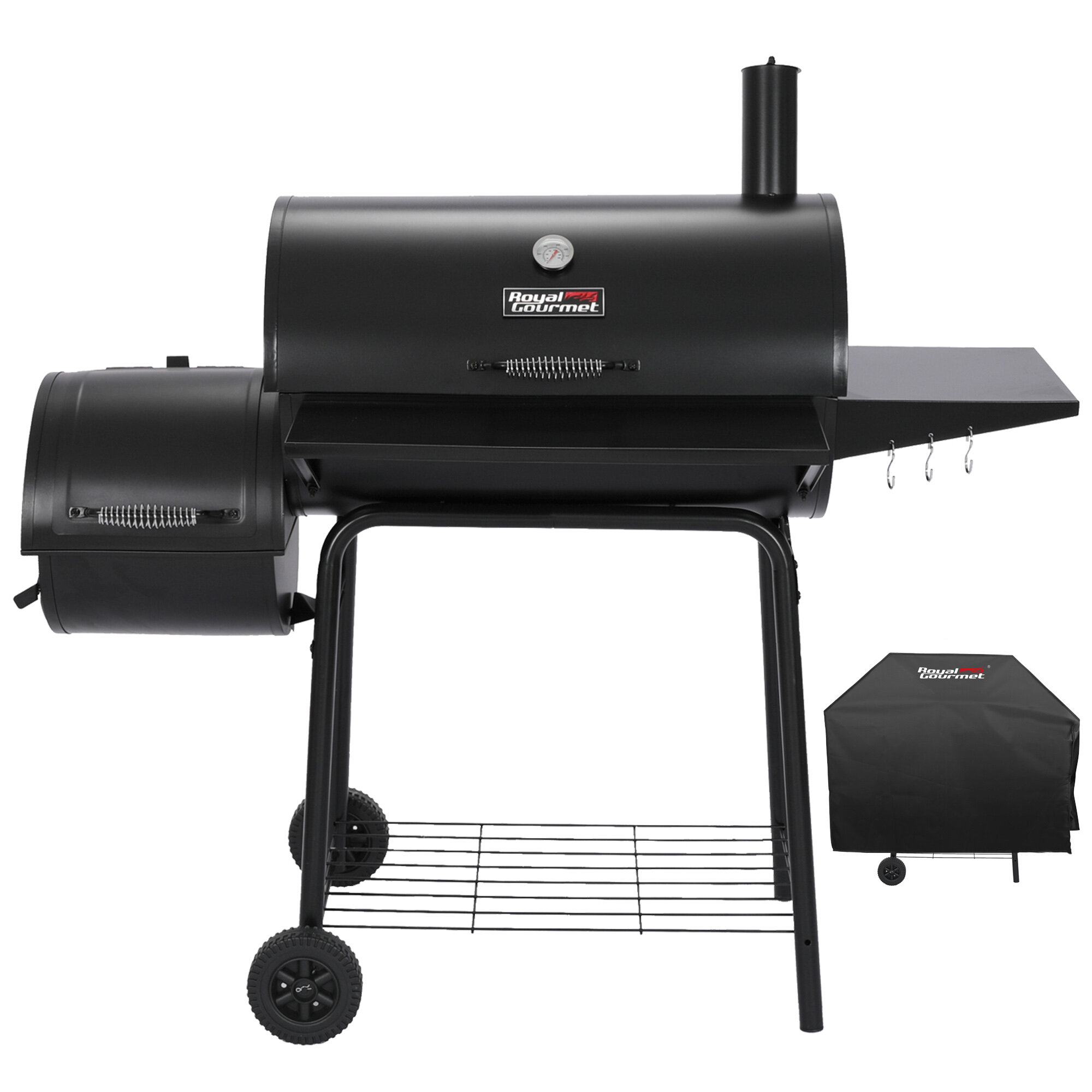 Royal Gourmet 30″ Barrel Charcoal Grill with Smoker. Side Table and Cover