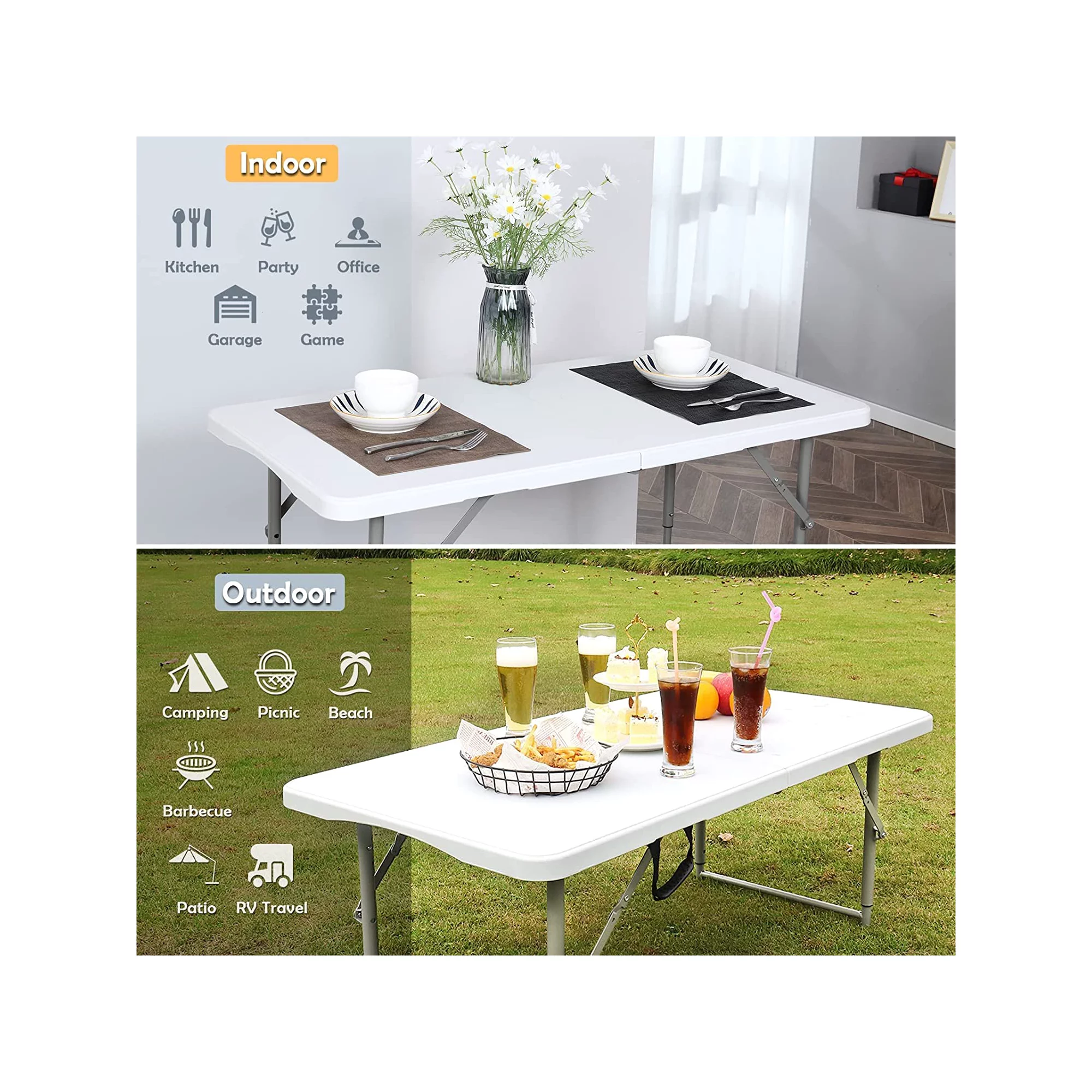 SKONYON 4 Foot Folding Table White