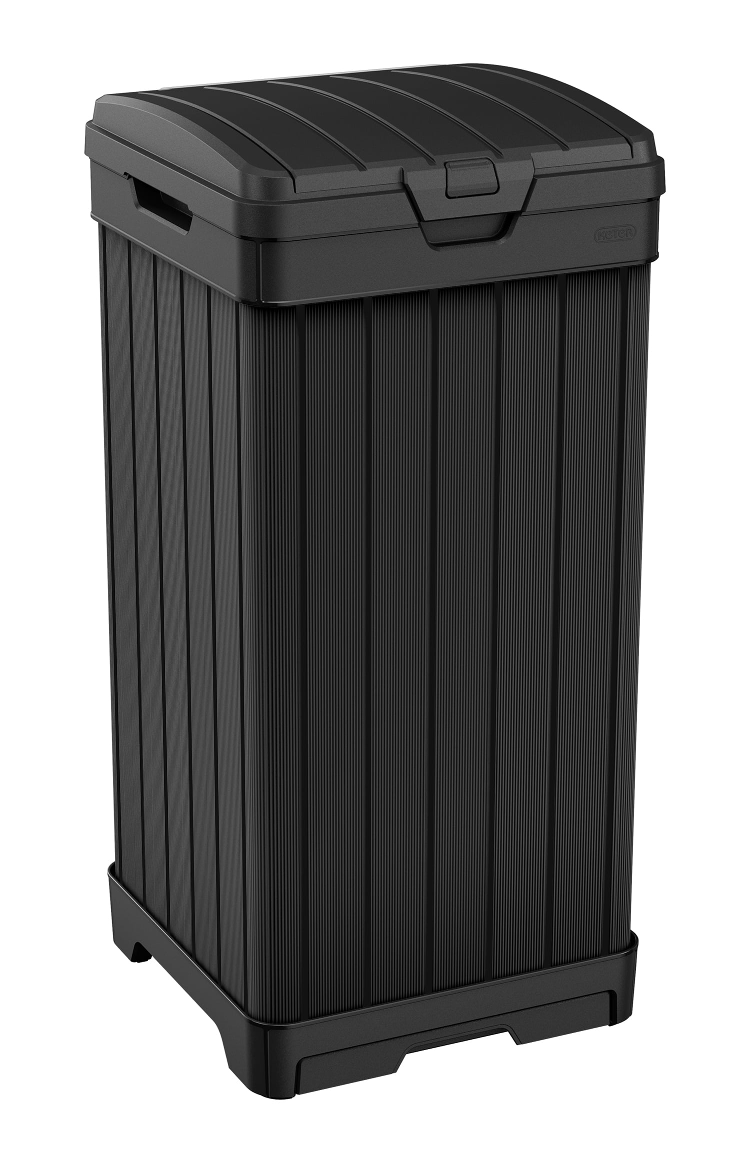 Keter Baltimore Duotech Outdoor Trash Can. Resin Wastebin. Black Woodlook