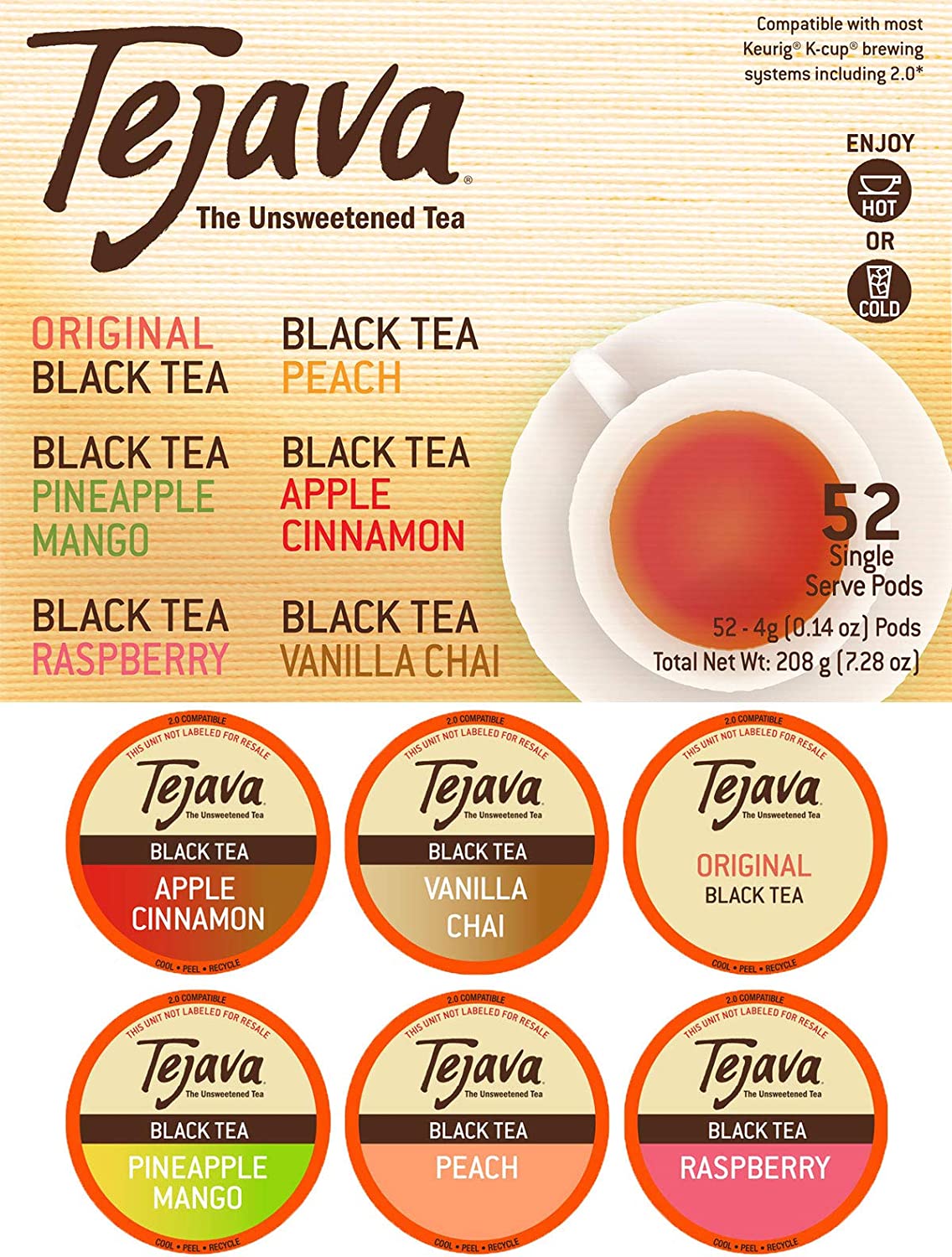 Tejava Tea Variety Pack. 52ct. Black Tea Pods