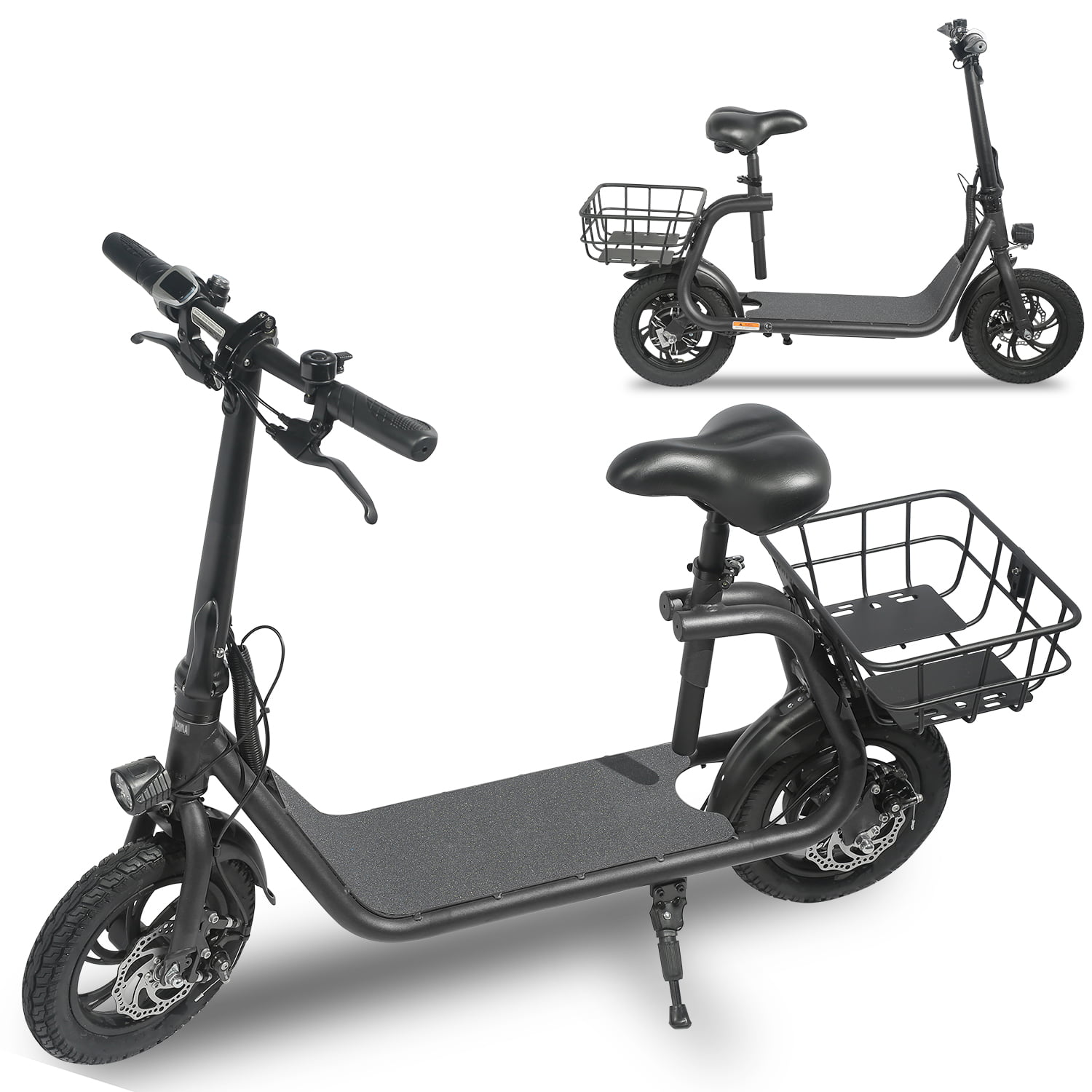 Commuter R1 - Electric Scooter for Adults  with Seat & Carry Basket - 450W Brushless Motor 36V - 15MPH 265lbs Max Load E Mopeds (Black)